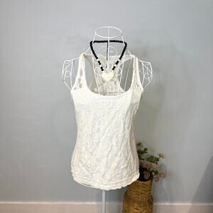 Stunning vintage white cream lace mesh tank top- semi sheer